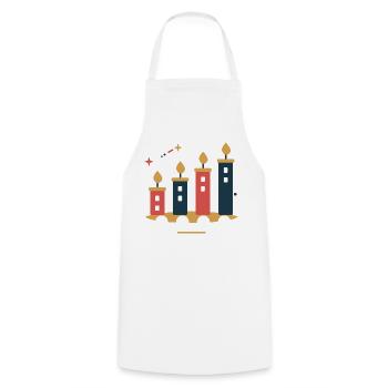 Adventstadt im Kerzenlicht – Weihnachtsmotiv - Kochschürze - Weiß - Vorne - AI Model Male 185 dark (185cm)