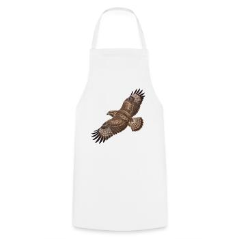 Mäusebussard im Flug – naturgetreues Vogelmotiv - Kochschürze - Weiß - Vorne - AI Model Male 185 dark (185cm)