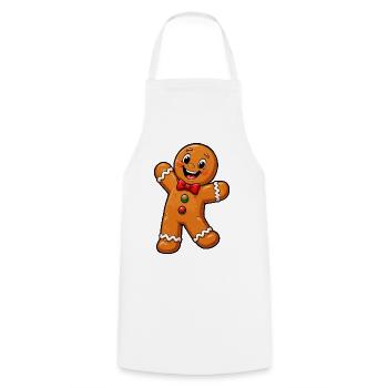Lebkuchenmännchen mit roter Schleife - Kochschürze - Weiß - Vorne - AI Model Male 185 dark (185cm)