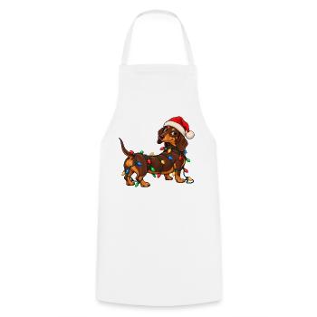 Lustiger Weihnachtsdackel mit bunter Lichterkette - Kochschürze - Weiß - Vorne - AI Model Male 185 dark (185cm)