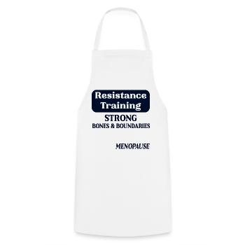 Menopause-Knochen, Widerstandstraining - Kochschürze - Weiß - Vorne - AI Model Male 185 dark (185cm)
