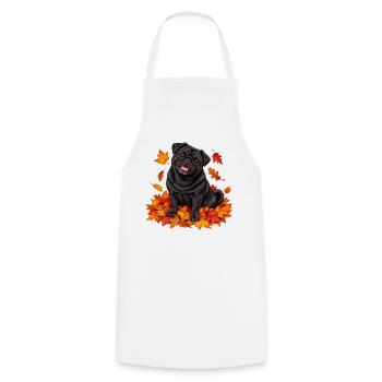 Schwarzer Mops mit bunten Blättern - Kochschürze - Weiß - Vorne - AI Model Male 185 dark (185cm)