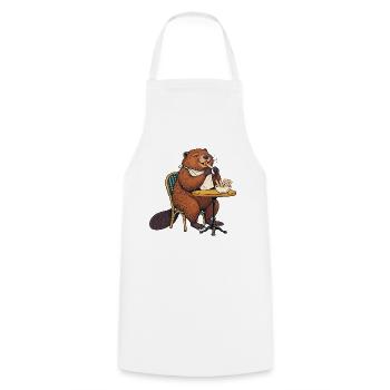 Biber im Café: Pommes Napkin - Kochschürze - Weiß - Vorne - AI Model Male 185 dark (185cm)