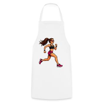 Powerfrau Lauf-Illustration - Kochschürze - Weiß - Vorne - AI Model Male 185 dark (185cm)