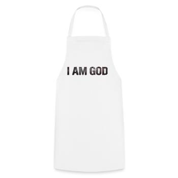I AM GOD – Rustikale Metalltypografie - Kochschürze - Weiß - Vorne - AI Model Male 185 dark (185cm)