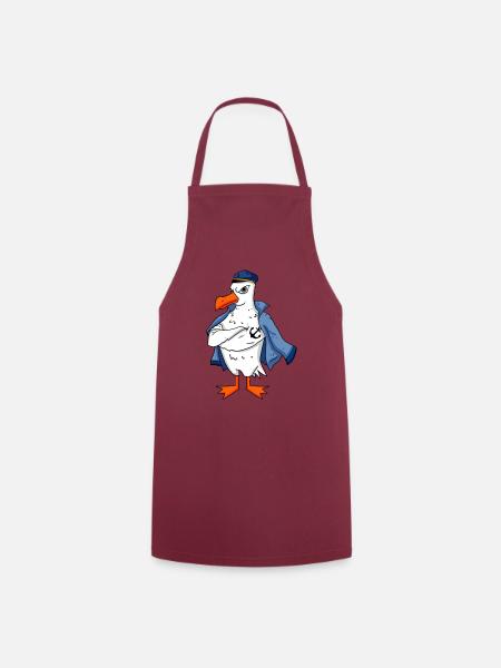 Muscular seagull with anchor tattoo seagull gift - Cooking Apron - bordeaux