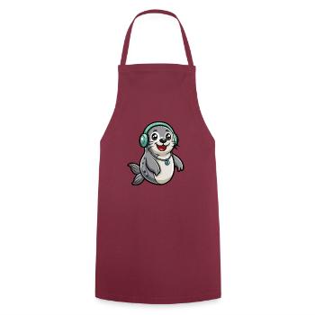 Seal Funny Cartoon Character Musique de casque - Tablier de cuisine - bordeaux - Devant - AI Model Male 185 dark (185cm)