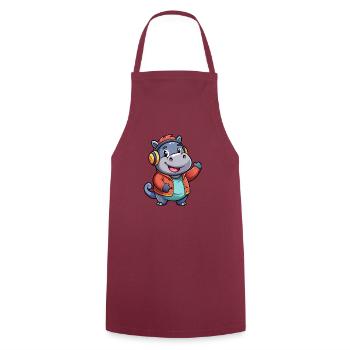 Hippo Funny Cartoon Character Headphone Music - Cooking Apron - bordeaux - Front - AI Model Male 185 dark (185cm)