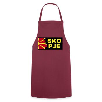 Skopje City with North Macedonia Flag Design - Cooking Apron - bordeaux - Front - AI Model Male 185 dark (185cm)