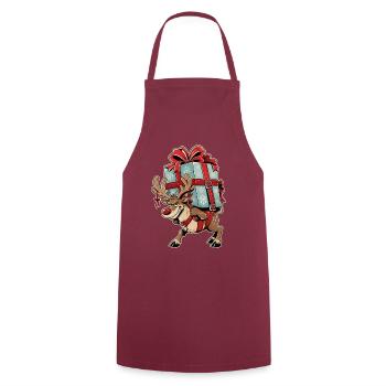 Rentier mit Geschenkpaket Winter - Kochschürze - Bordeaux - Vorne - AI Model Male 185 dark (185cm)