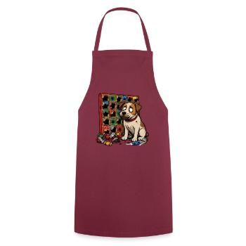 Hund Adventskalender Schokolade Comic T-Shirt - Kochschürze - Bordeaux - Vorne - AI Model Male 185 dark (185cm)