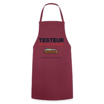 Offizieller Tester des Weihnachtsprotokolls – Weihnachtshumor - Kochschürze - Bordeaux - Vorne - AI Model Male 185 dark (185cm)