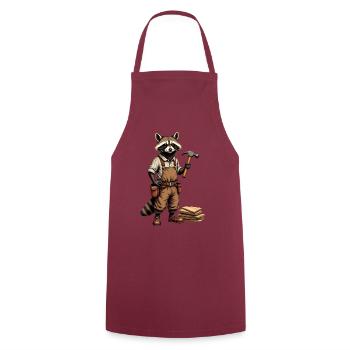 Waschbär-Schreiner an der Hobelbank – ohne Text - Kochschürze - Bordeaux - Vorne - AI Model Male 185 dark (185cm)