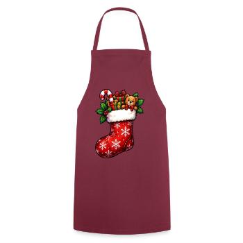 Weihnachtsstrumpf mit Teddy und Geschenken - Kochschürze - Bordeaux - Vorne - AI Model Male 185 dark (185cm)