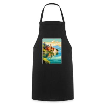 Comer See Italien Vintage Reiseplakat Souvenir WPA - Kochschürze - Schwarz - Vorne - AI Model Male 185 dark (185cm)