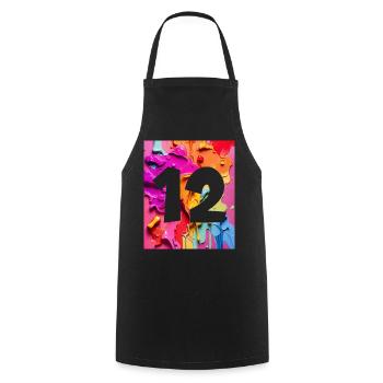 NON. 12 NUMÉRO 12 COLORÉ 12E ANNIVERSAIRE - Tablier de cuisine - noir - Devant - AI Model Male 185 dark (185cm)