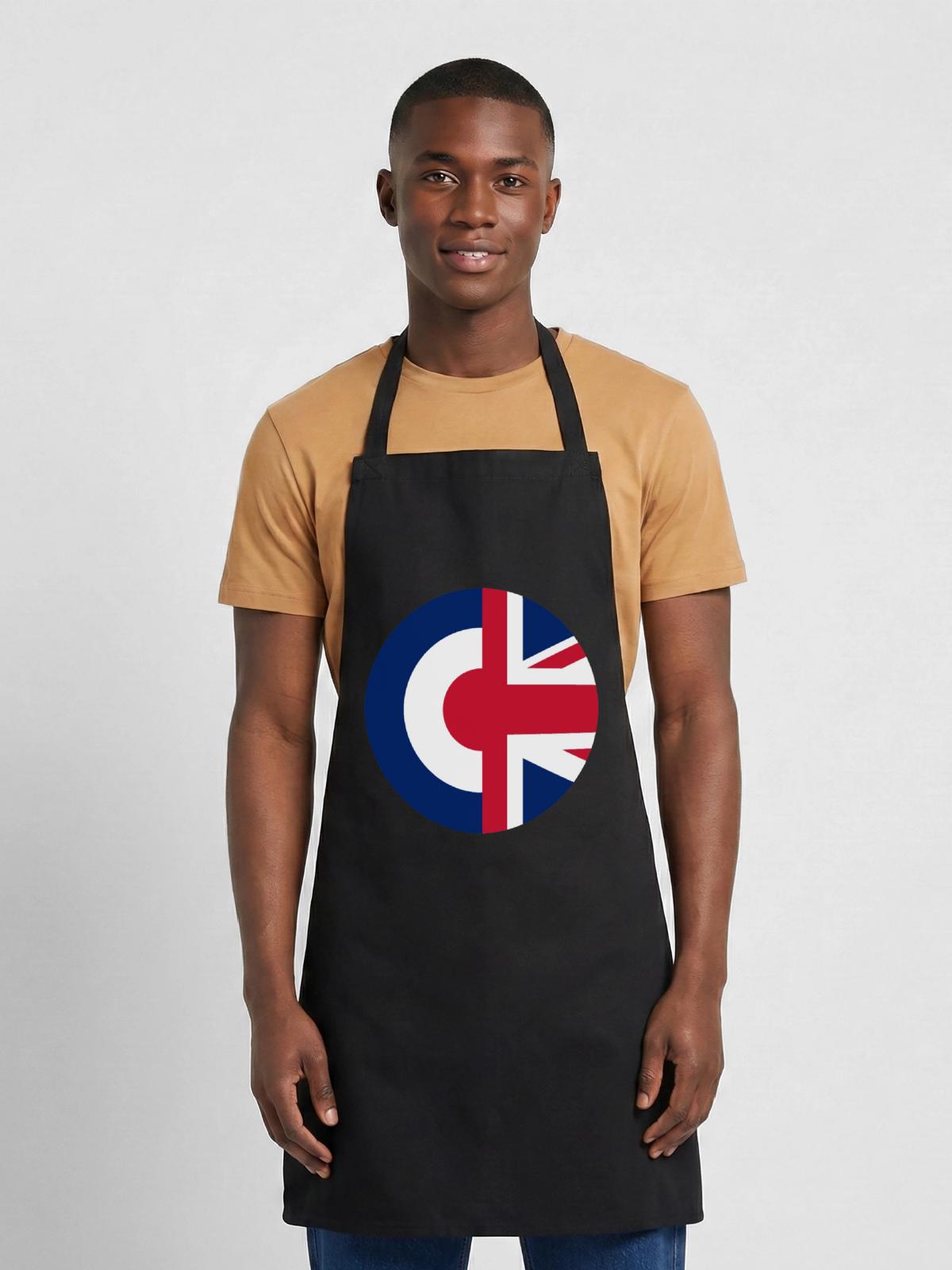Britische Mods - Kochschürze - Schwarz - Vorne - AI Model Male 185 dark (185cm)