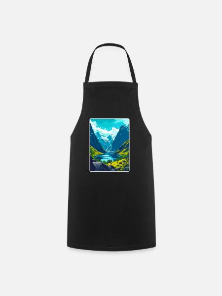 Souvenir de l’affiche de voyage vintage des fjords de Norvège - Tablier de cuisine - noir