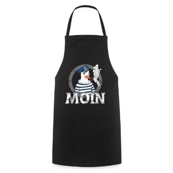 Moin Möwe – Seemann mit Pfeife Nordsee Shirt - Kochschürze - Schwarz - Vorne - AI Model Male 185 dark (185cm)