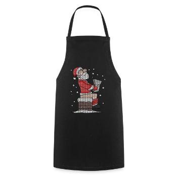 Weihnachtsmann sitzt auf dem Kamin lustig - Kochschürze - Schwarz - Vorne - AI Model Male 185 dark (185cm)
