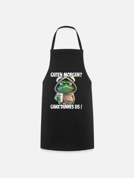 Morgenfrosch im Hoodie mit Kaffee - Kochschürze - Schwarz