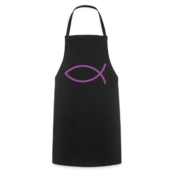 Jesusfisch violett Ichthys Jesus Fisch  - Kochschürze - Schwarz - Vorne - AI Model Male 185 dark (185cm)
