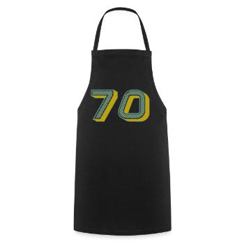 70. 70 YEARS. 70th ANNIVERSARY. 70 YEARS ANNIVERSARY. - Cooking Apron - black - Front - AI Model Male 185 dark (185cm)