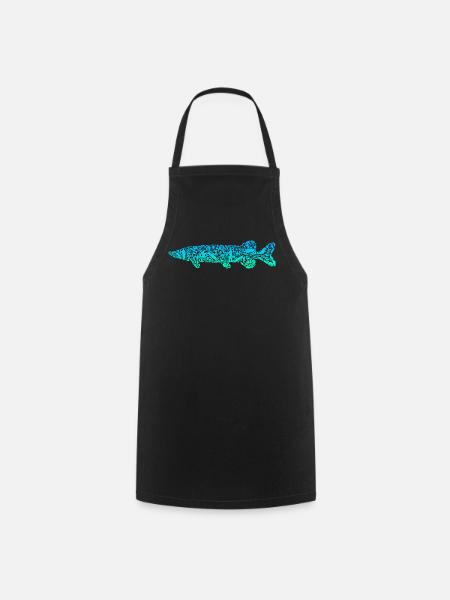 Hecht Angeln Fisch farbig Hecht Angler Fischer - Kochschürze - Schwarz
