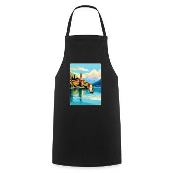 Comer See Italien Vintage Reiseplakat Souvenir WPA - Kochschürze - Schwarz - Vorne - AI Model Male 185 dark (185cm)