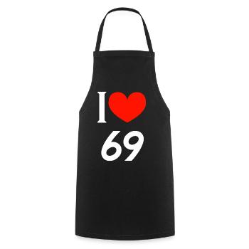 Ich liebe 69 Herzdesign - Kochschürze - Schwarz - Vorne - AI Model Male 185 dark (185cm)
