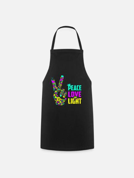 Peace Love Light Handzeichen Friedenssymbol Neon - Kochschürze - Schwarz