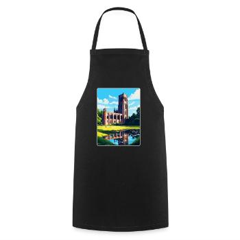 Fountains Abbey North Yorkshire Travel Poster WPA - Cooking Apron - black - Front - AI Model Male 185 dark (185cm)