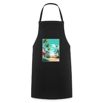 South Beach Texas Vintage Reiseposter Souvenir - Kochschürze - Schwarz - Vorne - AI Model Male 185 dark (185cm)