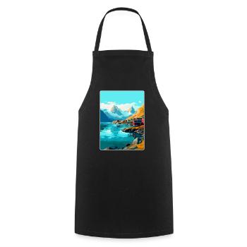 Lofoten Norwegen Vintage Reiseposter WPA - Kochschürze - Schwarz - Vorne - AI Model Male 185 dark (185cm)