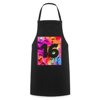 NO. 16 NUMBER 16 COLORFUL 16TH BIRTHDAY - Cooking Apron - black - Front - AI Model Male 185 dark (185cm)