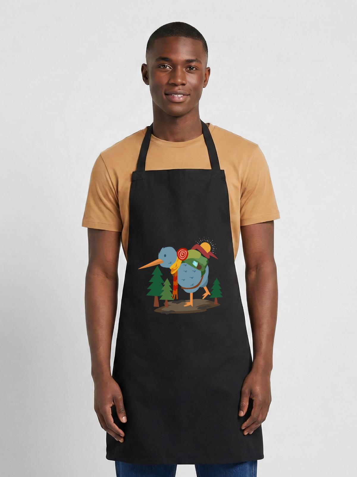 Reiselustiger Kiwivogel Backpacker - Kochschürze - Schwarz - Vorne - AI Model Male 185 dark (185cm)