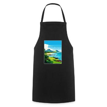 Mauritius Ostafrika Vintage Reiseposter WPA - Kochschürze - Schwarz - Vorne - AI Model Male 185 dark (185cm)