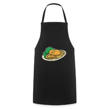 Goldgelbes Wiener Schnitzelgericht - Kochschürze - Schwarz - Vorne - AI Model Male 185 dark (185cm)