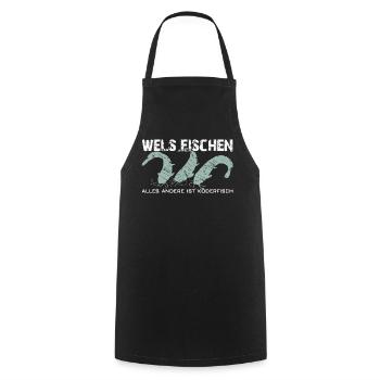 Wels angeln Waller fischen Team Waller - Kochschürze - Schwarz - Vorne - AI Model Male 185 dark (185cm)