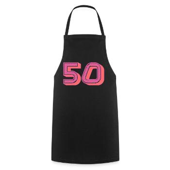 50. 50 YEARS. 50th ANNIVERSARY. 50TH ANNIVERSARY. - Cooking Apron - black - Front - AI Model Male 185 dark (185cm)