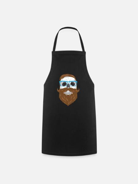 Hipster Totenkopf - Skull mit Bart und Brille - Kochschürze - Schwarz