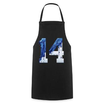 NR. 14 NUMMER 14 BLAU WEIß 14. GEBURTSTAG - Kochschürze - Schwarz - Vorne - AI Model Male 185 dark (185cm)