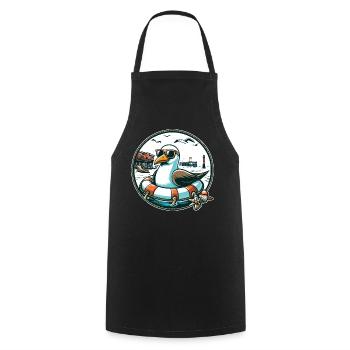Seagull in a lifebuoy - Cooking Apron - black - Front - AI Model Male 185 dark (185cm)