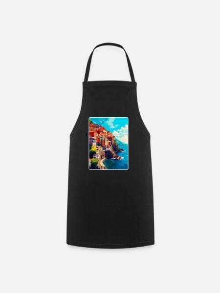 Cinque Terre Italie Affiche de voyage vintage Souvenir - Tablier de cuisine - noir