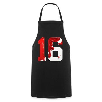 NO. 16 NUMBER 16 RED WHITE 16TH BIRTHDAY - Cooking Apron - black - Front - AI Model Male 185 dark (185cm)