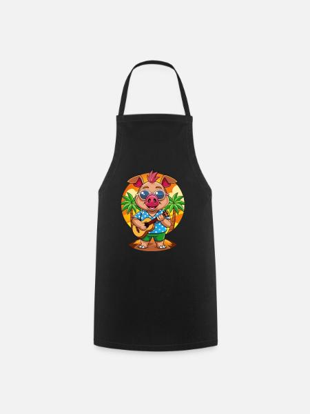 Drôle de cochon d’été plage lunettes de soleil hawaïenne - Tablier de cuisine - noir