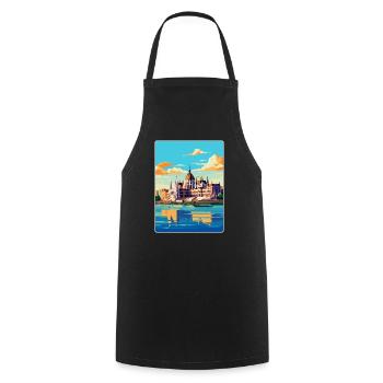 Budapest Ungarn Vintage Reiseplakat Souvenir - Kochschürze - Schwarz - Vorne - AI Model Male 185 dark (185cm)