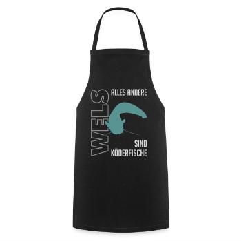 Wels angeln Waller fischen Sportfischen auf Wels - Kochschürze - Schwarz - Vorne - AI Model Male 185 dark (185cm)