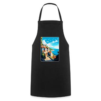 Ston Kroatien Vintage Reiseposter WPA Souvenir - Kochschürze - Schwarz - Vorne - AI Model Male 185 dark (185cm)