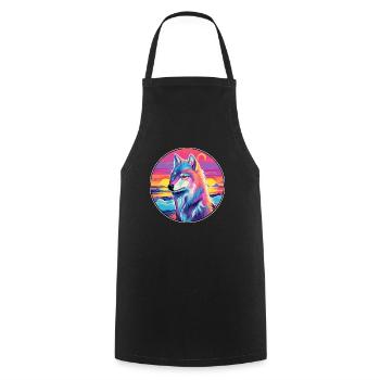 Arktischer Wolf Bunte Aquarell-Karikatur Kawaii Haustier - Kochschürze - Schwarz - Vorne - AI Model Male 185 dark (185cm)